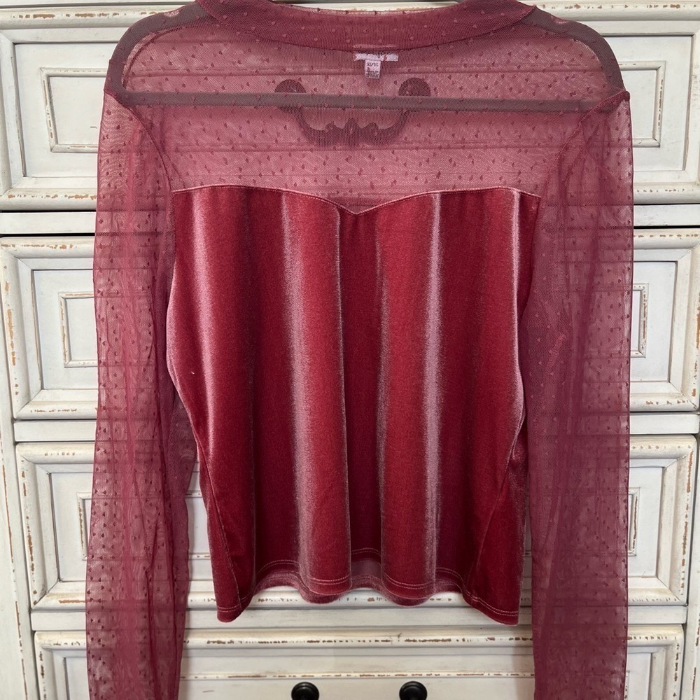 Burgandy Rose Sheer Long Sleeve Blouse